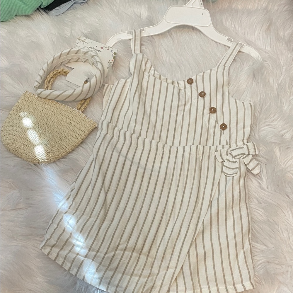 Haute Hippie Cream Cami with Tan Stripes and Button Detail / romper